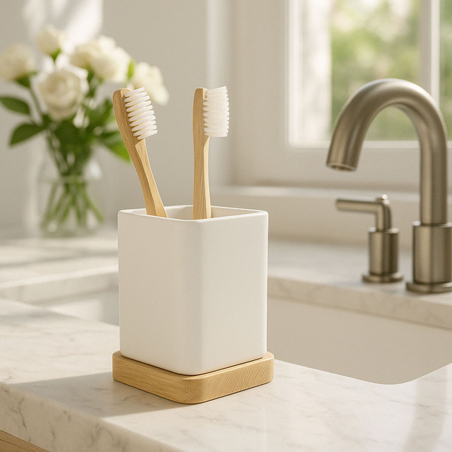 Suport pentru periute de dinți NATUREO, cu bază din bambus