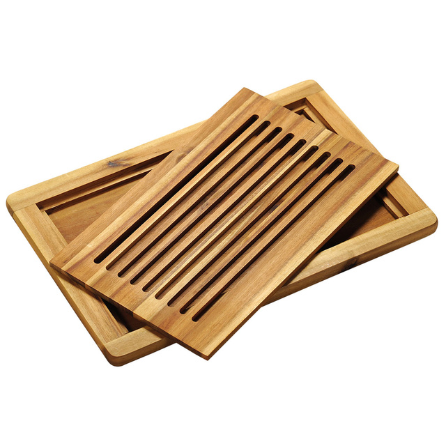 Tocator cu recipient pentru firimituri, lemn de salcam, 47 x 32 cm