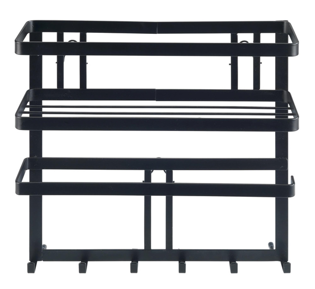 Raft multifuncțional GALA cu suport pentru prosoape de hârtie și ustensile de gatit, Negru, 30 x 33 x 9 cm, WENKO
