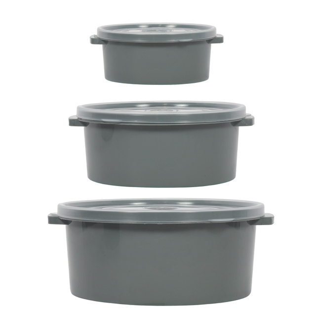 Containere pentru alimente pentru microunde, rotunde, 3 dimensiuni diferite, gri