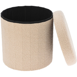 Pufă rotundă cu spațiu de depozitare KRUK, boucle, 38 x 38 cm