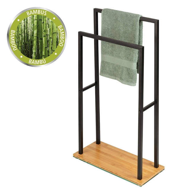 Umeraș pentru prosoape de baie BAMBOO, 2 brațe, cu bază din bambus, WENKO