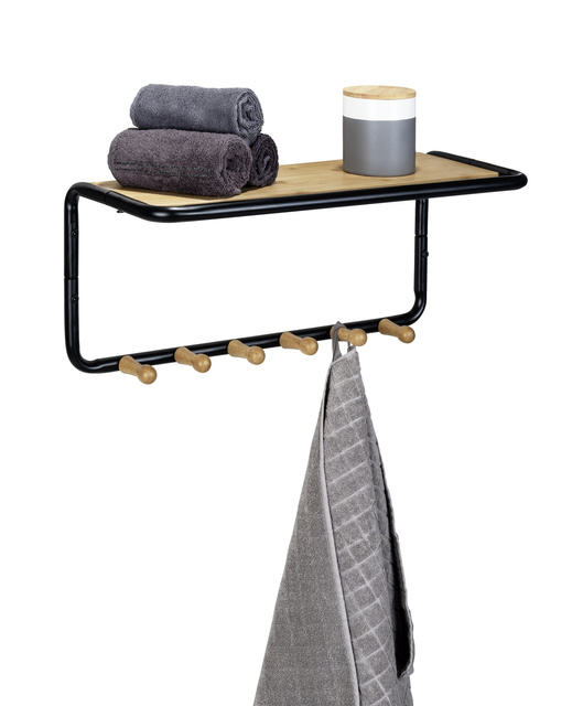 Raft de perete cârlige din bambus, 58 x 26 x 26 cm, Loft, WENKO