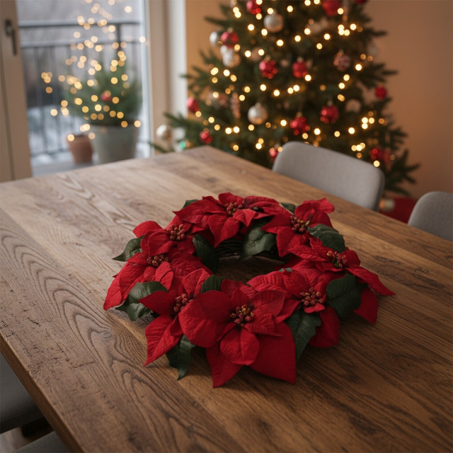 Coroană de Crăciun din flori de stea, Ø 50 cm