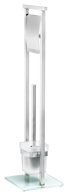 Suport cu un capac pentru hârtie igienică și o perie de toaletă cu un recipient din sticlă, suport pentru baie - WENKO