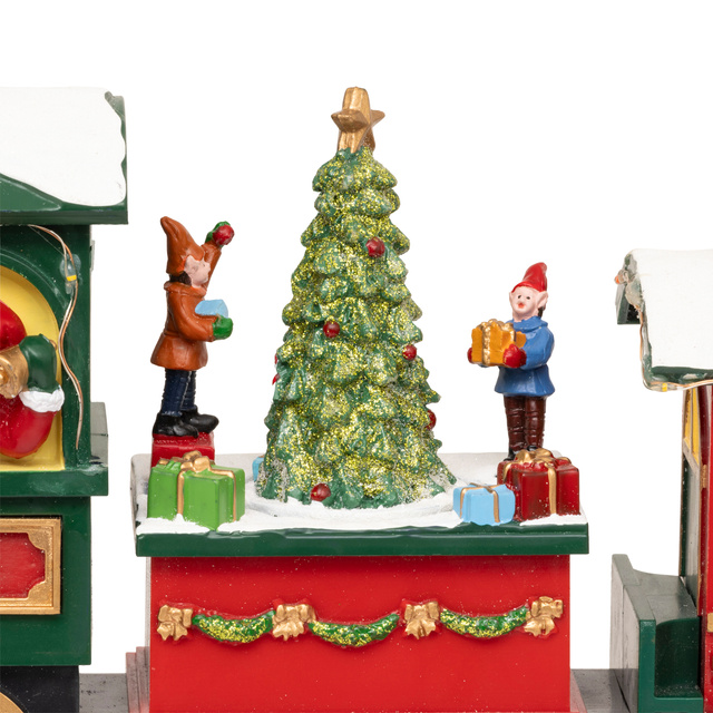 Scenă de sărbătoare, trenul lui Moș Crăciun, mobil cu sunet, 38 cm