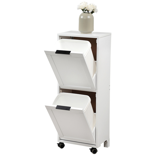 Cărucior de bucătărie cu 2 coșuri de gunoi, alb, KESPER