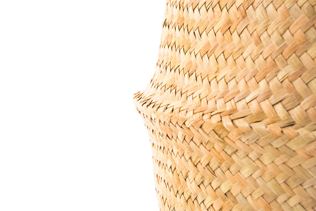 Coș decorativ, iarbă de mare, țesut, Ø 31 cm, cu franjuri