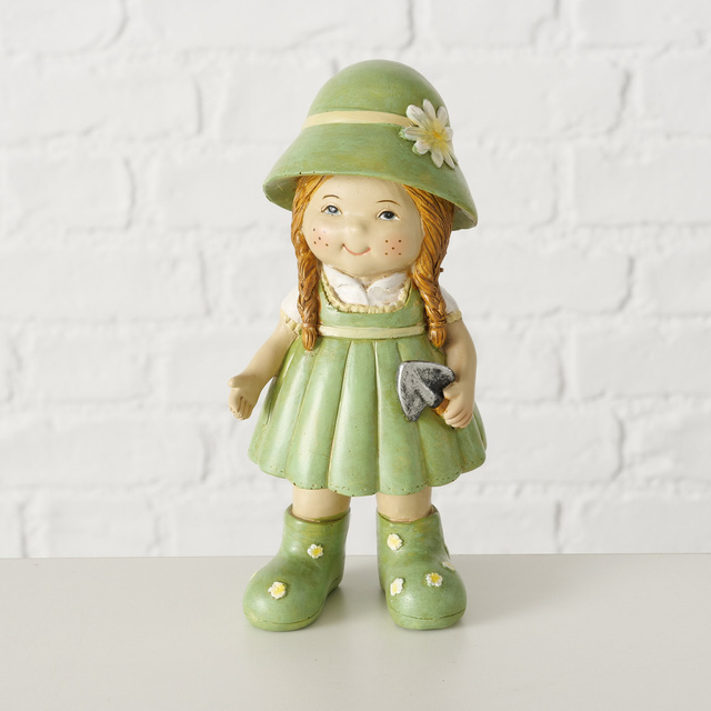 Figurina decorativa, fetita in costum verde Saskia, inaltime 15,5 cm