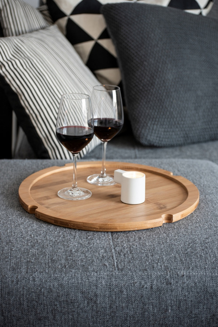 Masă BAHARI, bambus, cu coș din stofă pentru depozitare, rotunda, Wenko