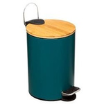 Coș de gunoi pentru baie cu capac din bambus MODERN, albastru, 3 l