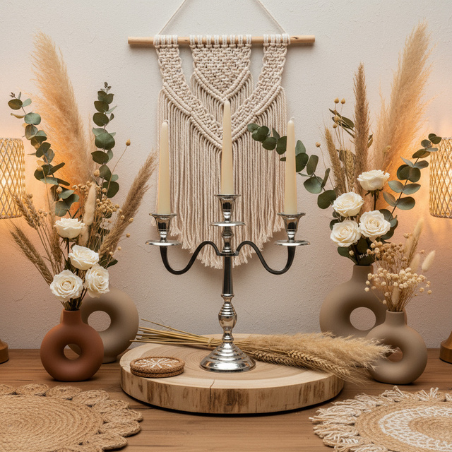 Candelabru cu trei brațe, argintiu, 30 cm, model 1