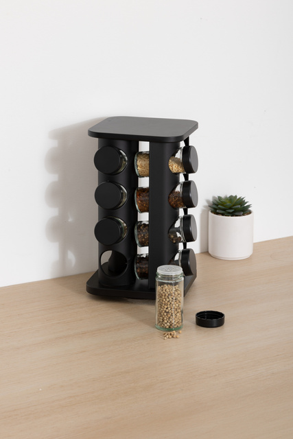 Organizer metalic pentru condimente ROTA, 16 borcane din sticlă