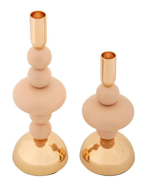 Set de 2 suporturi pentru lumânări GALAXY din metal lucios, înălțimi 22 cm & 30 cm