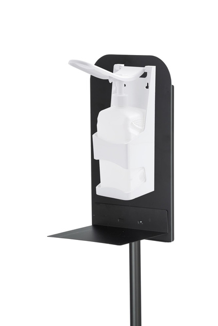 Suport dozator pentru dezinfectant pentru maini, otel inoxidabil, inaltime: 150 cm, negru, Wenko