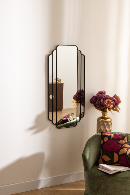 Oglindă suspendată mare art deco BENEDITA, cadru metalic, 50,5 x 100,3 cm