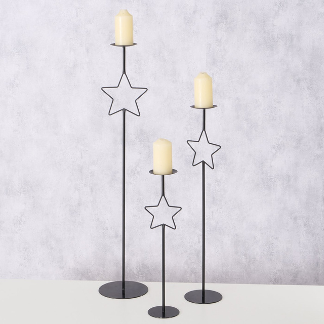 Candelabre metalice cu stea GUILA, 3 buc., înălțime 54,5 - 99,5 cm