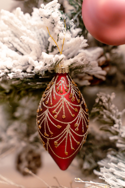 Globuri in forma de lacrimi cu ornament auriu, 13 cm, 3 buc.