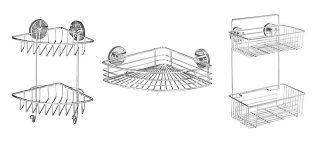 Raft colțar pentru baie BARI, Vacuum-Loc, 2 niveluri - oțel cromat, WENKO, argintiu