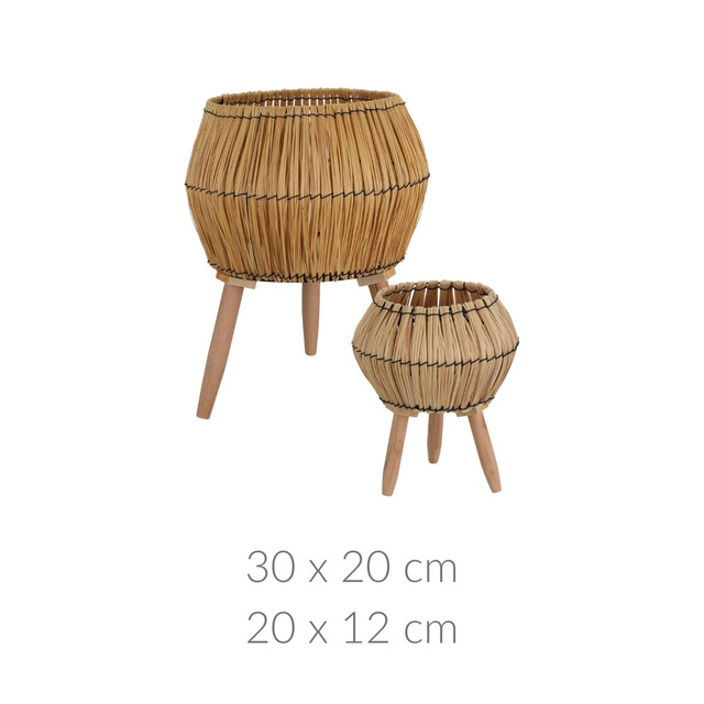 Suport impletit pentru ghiveci cu picioare din lemn, 2 bucati