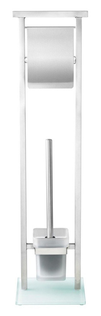 Suport cu un capac pentru hârtie igienică și o perie de toaletă cu un recipient din sticlă, suport pentru baie - WENKO