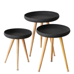 Set 3 masute de  cafea loft cu blat negru si picioare  din lemn de  mango Masdour