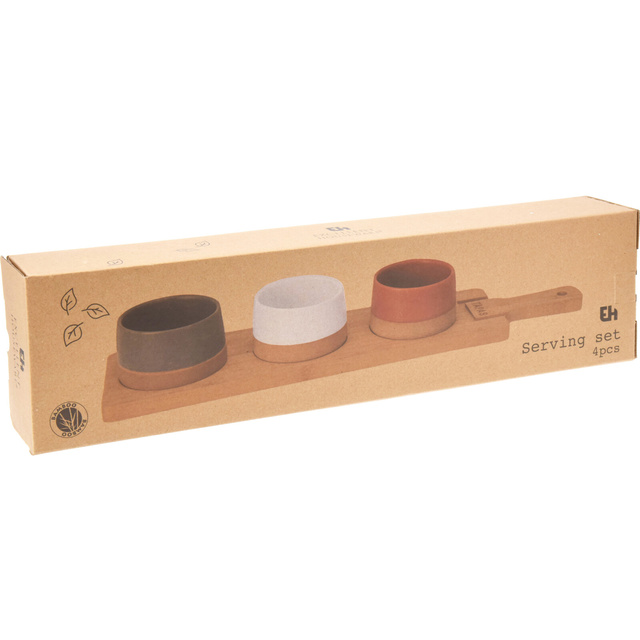 Boluri de servire din ceramica, tava din lemn