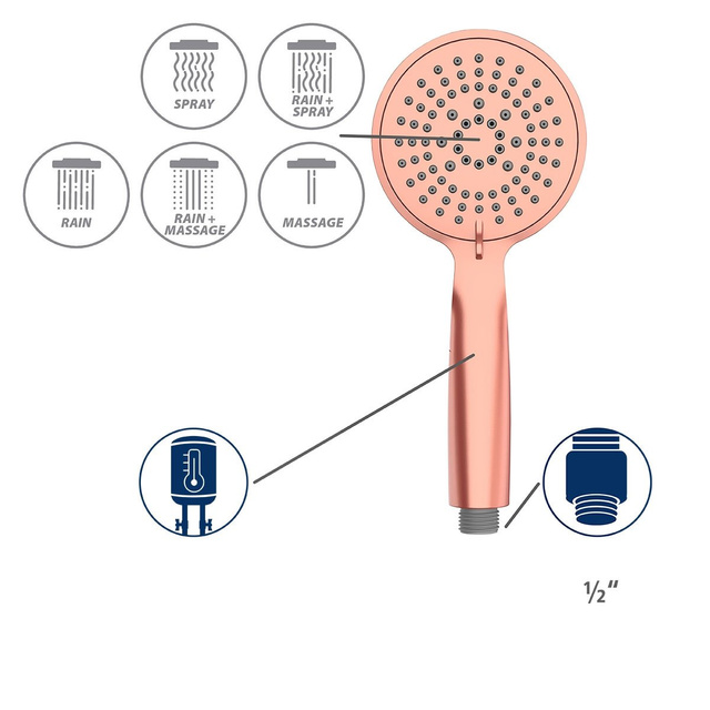 Duș Young Line, Ø 11 cm, 5 jeturi, auriu roz, WENKO