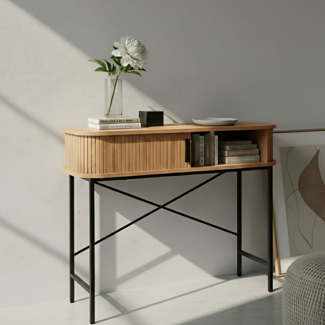 Consolă cu uși glisante SCAVA, riflată, 100 x 35 x 80,5 cm