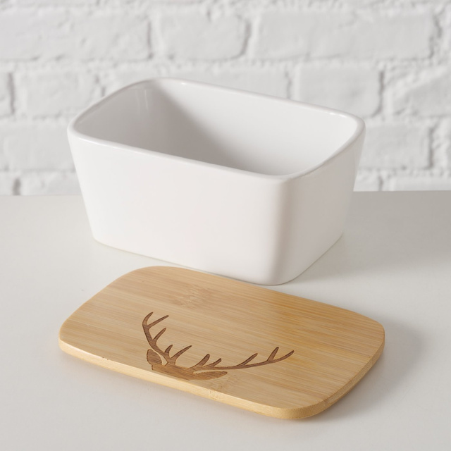 Unt din ceramică ASPEN cu capac din bambus, 16 x 10 cm