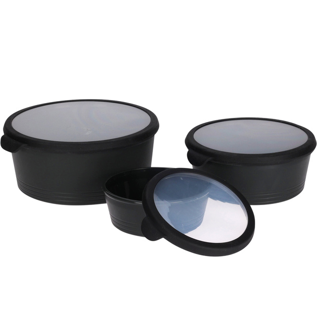 Containere pentru alimente rotunde din plastic, 3 bucăți de dimensiuni diferite.