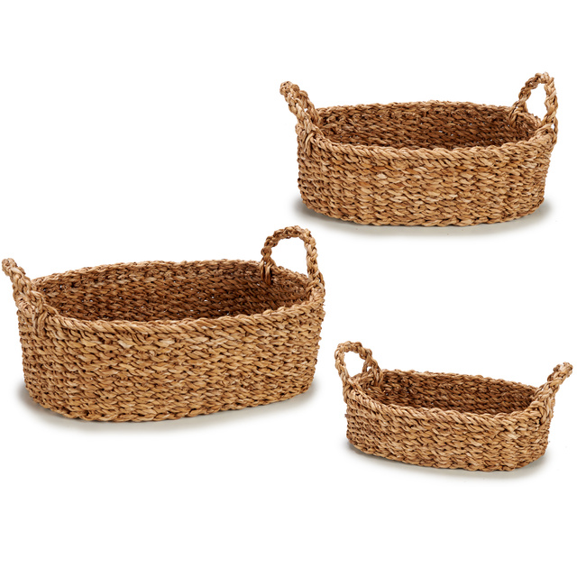 Coșuri rotunde din iarbă de mare GOW, 3 bucăți