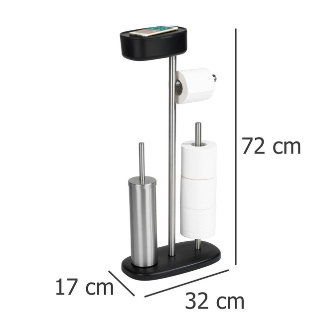 Suport RIVAZZA pentru hârtie și perie de toaletă cu raft și coș, 4in1, negru, WENKO