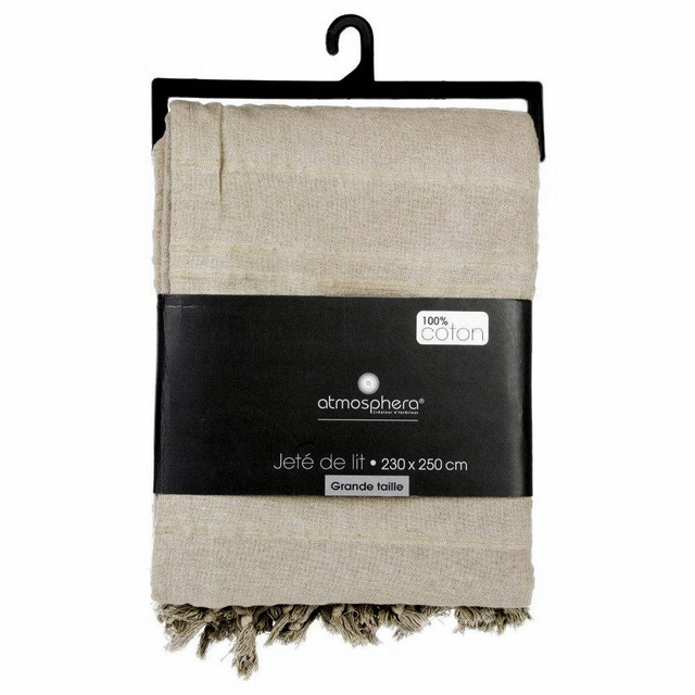 Cuvertură de pat din bumbac 230 x 250 cm, bej, Atmosphera