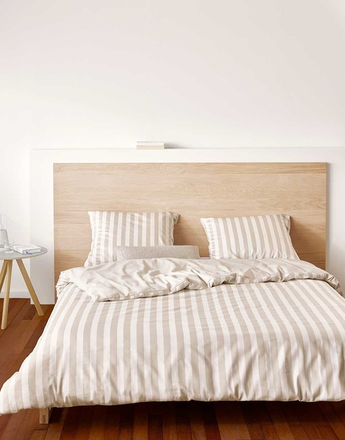 Lenjerie din satin de bumbac cu dungi bej clasice, 140 x 220 cm, Marc O'Polo