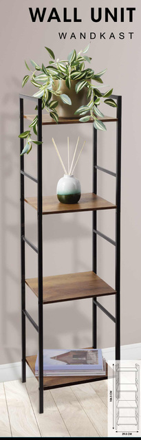 Raft metalic pentru salon cu 4 polițe din MDF, 29,5 x 23,5 x 106,5 cm