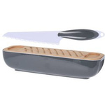 Coș de pâine cu capac din bambus, cuțit inclus