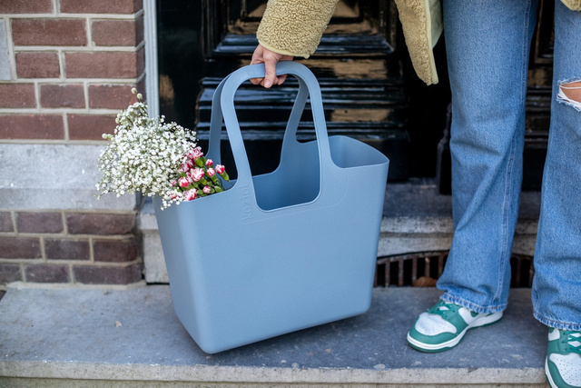 Geantă multifuncțională pentru cumpărături, plajă TASCHE XL, KOZIOL, floare naturală albastră