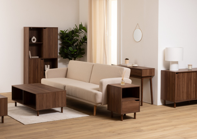 Masa de cafea cu rafturi închise SLIDY, culoare lemn închis, 108 x 60 x 42 cm