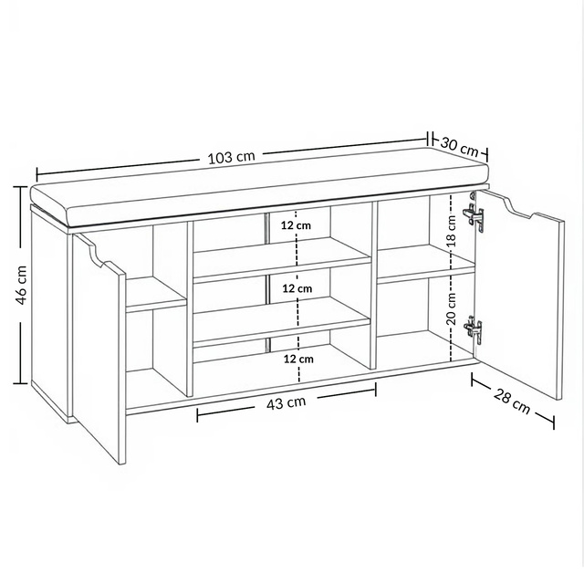 Dulap pentru pantofi cu loc de șezut PORTA, 103 x 30 x 46 cm