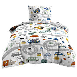 Lenjerie de pat pentru copii 140 x 200 cm, din două piese, model cu mașini.