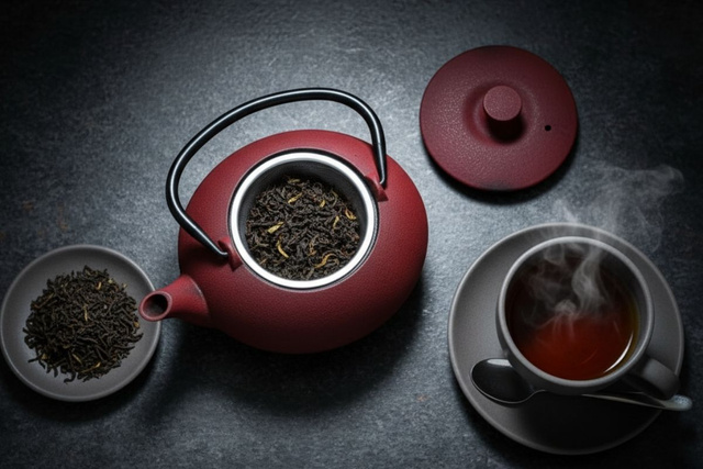 Ceainic din fontă cu infuzor NOMI, 800 ml, roșu