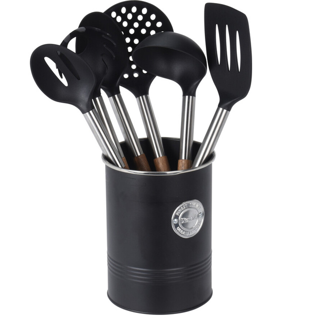 Set ustensile de bucatarie, 6 bucati cu suport metalic