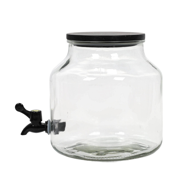 Borcan cu robinet din sticlă, cu capac din lemn de pin, 5,2 l