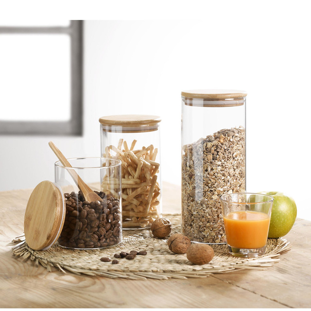 Recipient din sticlă cu capac din bambus, 1 litru