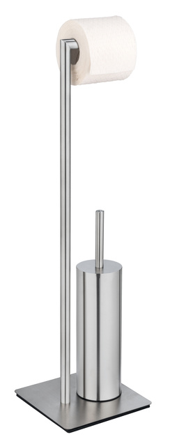 Perie WC cu suport hartie igienica RECCO, 2 în 1, Argintiu, 71,5x20 cm, WENKO