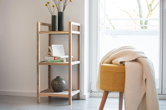 Raft pentru baie ACINA cu trei rafturi, lemn de salcam, Wenko