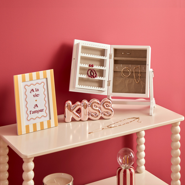 Oglindă cosmetică cu compartiment pentru bijuterii CHERI, 29 x 22 x 15 cm, albă