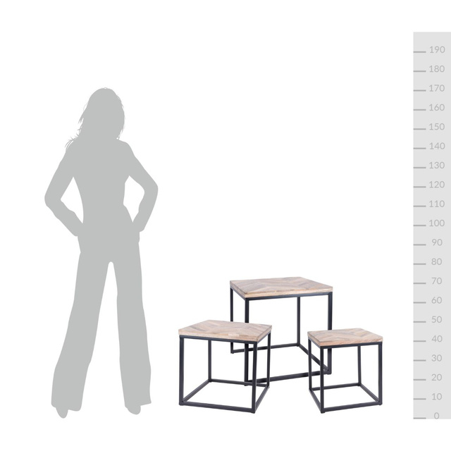 Set 3 masute din lemn, cadru metalic