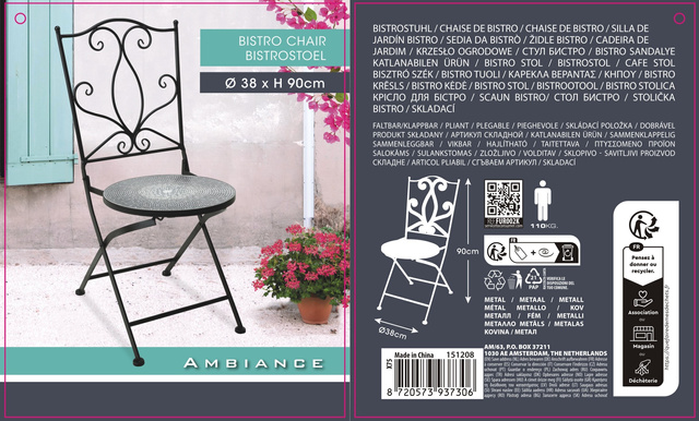 Scaun metalic cu sezut decorativ, mozaic, 90 cm